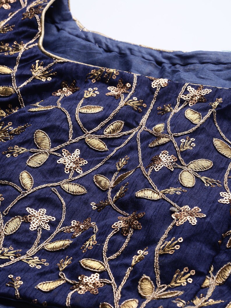 Sangeet Party wear Mehndi wedding lehenga in Navy and Golden Semi-Stitched Lehenga /& Unstitched Blouse with Dupatta 11430334