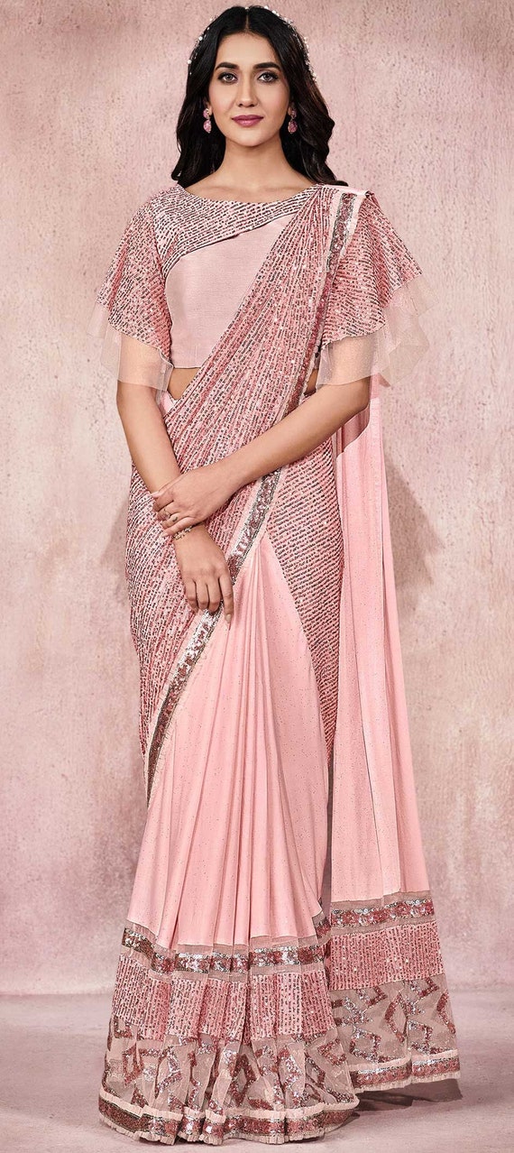Buy Lycra Party Wear Readymade Saree in Pink and Majenta With Embroidered  Work 1780163 Online in India 