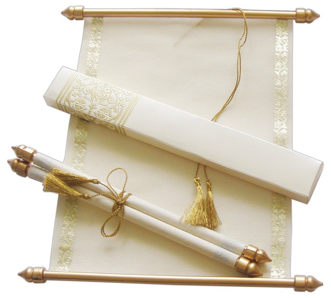 S922, Gold Color, Shimmery Finish Paper, Scroll Invitations