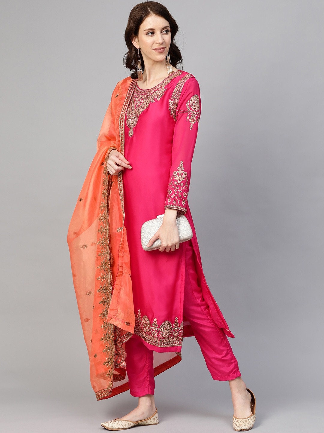 Women Magenta Pink Kurta with Pants & Dupatta (3 Pc Set), Kurti With Pants,  कुरती पैंट सेट - NOZ2TOZ, New Delhi | ID: 2850639120433