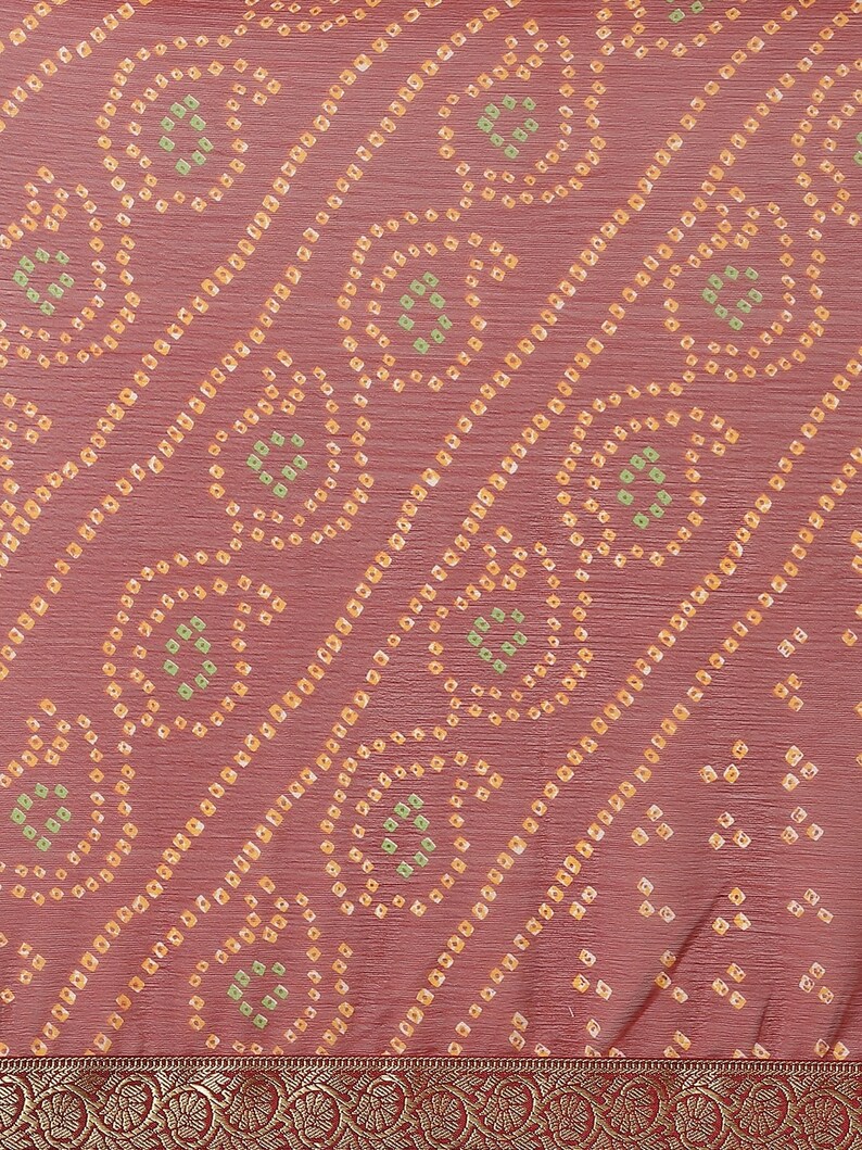 Maroon /& Mustard Yellow Bandhani Printed Saree