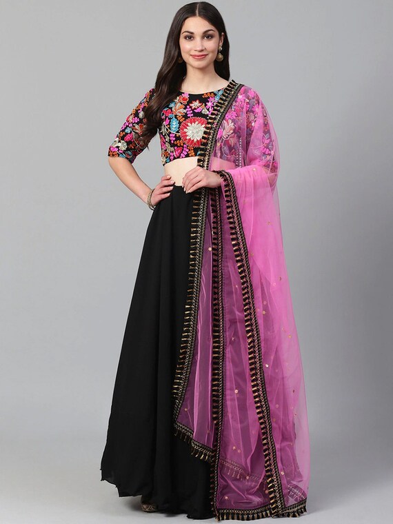 Pink black shop lehenga choli