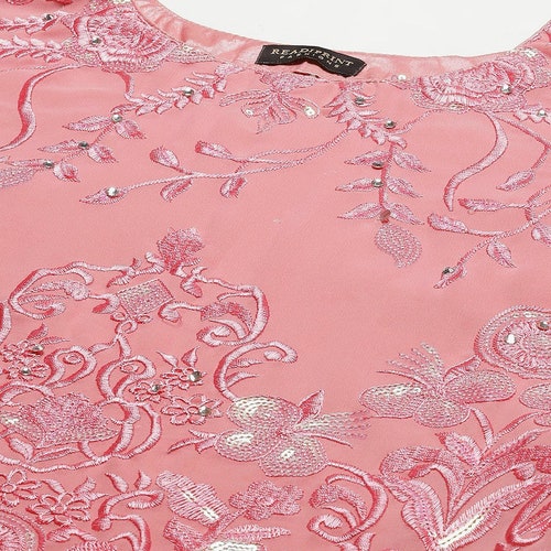 Women Pink & Silver Embroidered Unstitched Kurta shops Set Material
