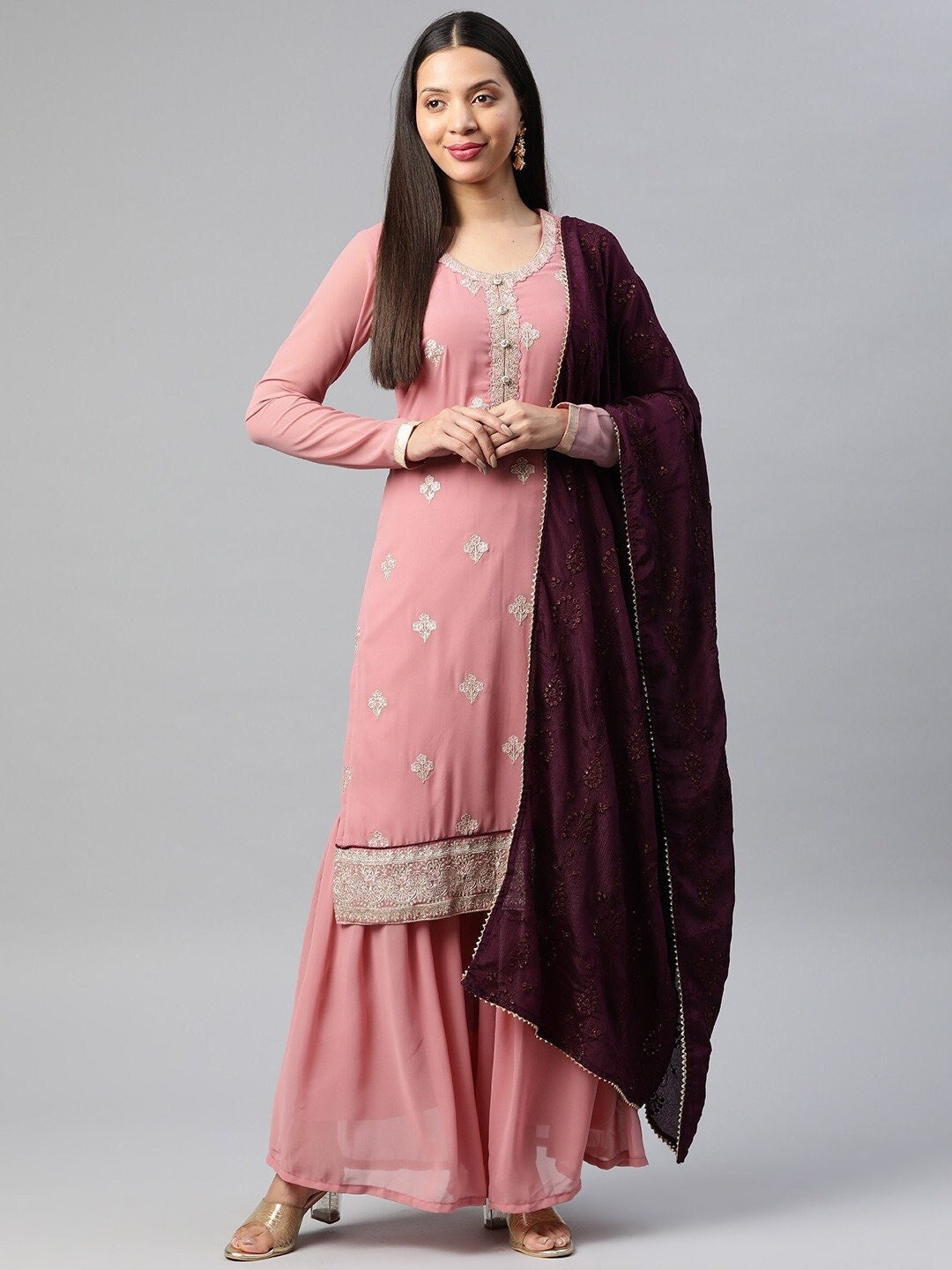 Embroidered Semistitched Dress Material Etsy