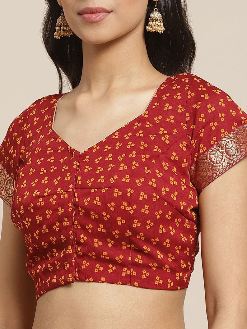 Maroon /& Mustard Yellow Bandhani Printed Saree