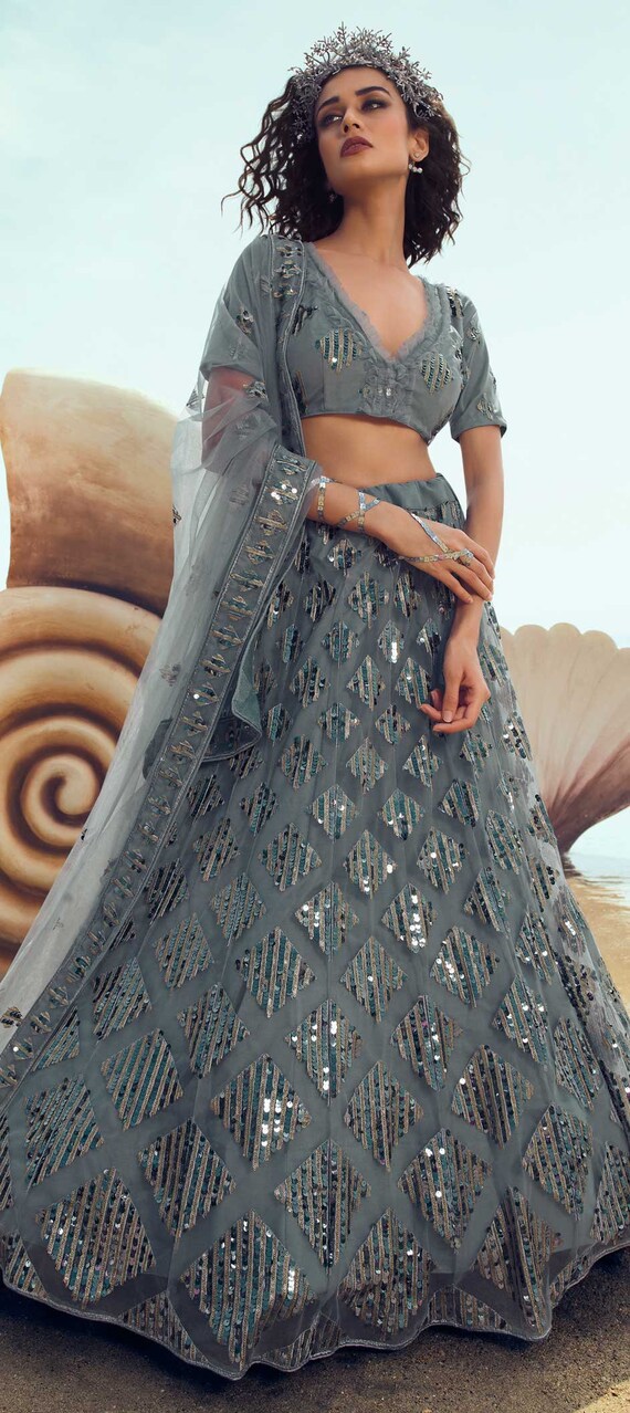 Grey and maroon bridal lehenga cheap