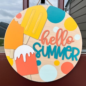 Popsicle Door Hanger: Hello Summer Wood Sign, Beach Decor