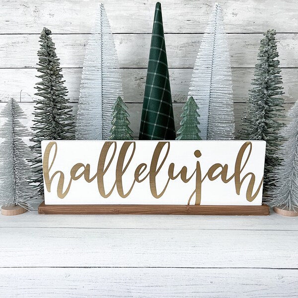 Hallelujah Gold sign, gold lettering christmas shelf sitter, Christmas decor, reason for the season, silver and gold, christmas song