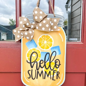 Hello Summer Door Hanger, Summer door hanger, Welcome Sign, Lemonade Door Sign, Summer front door decor, Summer Wreath, Mason Jar door decor