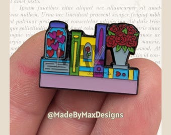 Romance Bookshelf - 1" Enamel Pin - Bookshelves for Bibliophiles Literary Themed Flair Lapel Pin for Readers