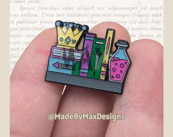 Fantasy Bookshelf - 1" Enamel Pin - Bookshelves for Bibliophiles Literary Themed Flair Lapel Pin for Readers