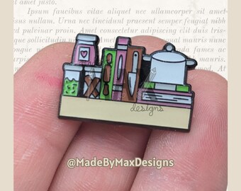 Cooking Bookshelf - 1" Enamel Pin - Bookshelves for Bibliophiles Literary Themed Flair Lapel Pin for Readers