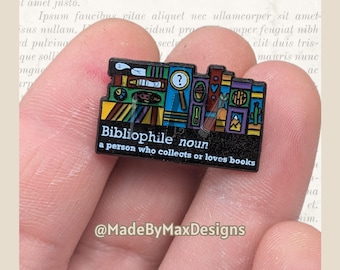 Bibliophile - 1" Enamel Pin - Bookshelves for Bibliophiles Literary Themed Flair Lapel Pin for Readers