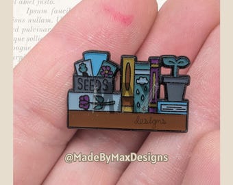 Gardening Bookshelf - 1" Enamel Pin - Bookshelves for Bibliophiles Literary Themed Flair Lapel Pin for Readers