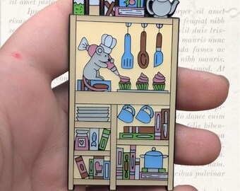 Cooking Bookcase - 3" Enamel Pin - Bookshelves for Bibliophiles Literary Themed Flair Lapel Pin for Readers