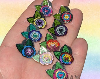 Pride Rose Mini Pins - .75" Enamel Pin - Floral Pride LGBTQ+ Rainbow Filler Flair Lapel Pins