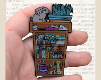 Gardening Bookcase - 3" Enamel Pin - Bookshelves for Bibliophiles Literary Themed Flair Lapel Pin for Readers