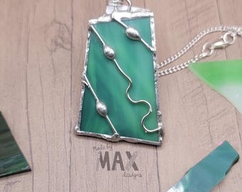 Elegant Emerald - Stained Glass Pendant Necklace - Unique Handmade Jewelry