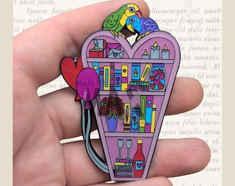 Romance Bookcase - 3" Enamel Pin - Bookshelves for Bibliophiles Literary Themed Flair Lapel Pin for Readers