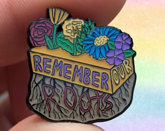 Remember Our Roots - 1" Enamel Pin - Floral Pride Stonewall LGBTQ+ Brick Flair Lapel Pins