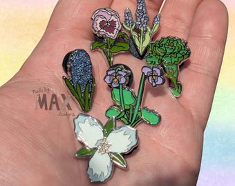 Queer Coded Flowers - 1" Enamel Pin - Floral Pride Queer Coded Flowers Historical LGBTQ+ Flair Lapel Pins