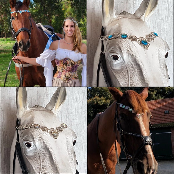 Bride de spectacle frontal "Vicky" argent Horsefantasy coiffure de cheval bijoux de tête