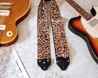 Vintage 70s Custom wide 3" Gold Sequin Guitar/Bass Hippie Strap