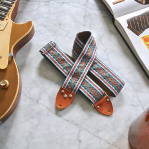 Vintage 60s Turquoise &#39;Lindy&#39; Hippie Guitar Strap Replica