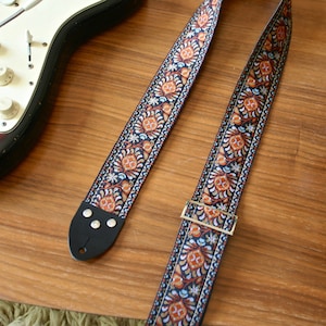Vintage 70s Red &#39;Peacock&#39; Hippie Guitar - Camera - Bag Strap