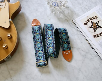 Vintage 70s Blue &#39;Peacock&#39; Hippie Guitar - Camera - Bag Strap