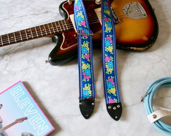 Vintage 60s Blue 'Dahlia' Hippie Guitar - Camera - Bag Strap