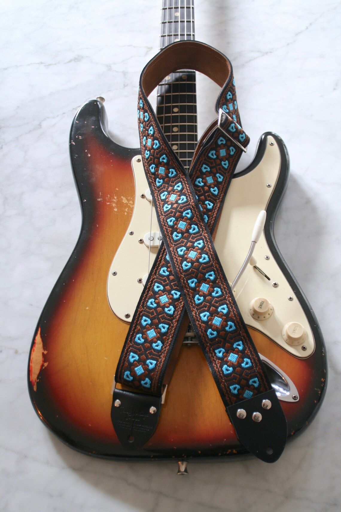 Vintage 60s Azur 'Quattuor' Hippie Guitar - Camera - Bag Strap, foto 4 di 5