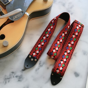Vintage 60s Red &#39;Diamonds&#39; Hippie Guitar - Camera - Bag Strap