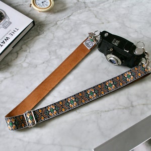 Tracolla per fotocamera/borsa hippie "Inca" vintage nera degli anni '60