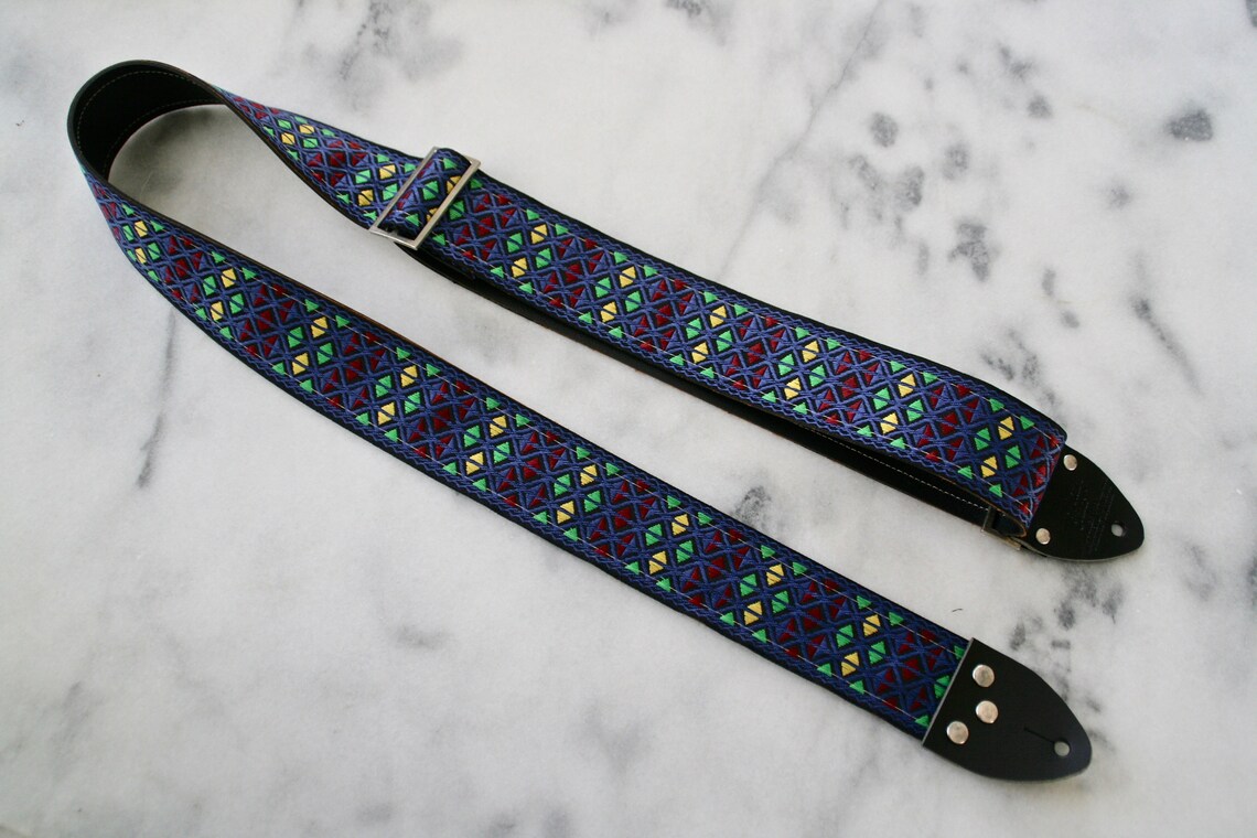 Vintage 60s Blue 'Monterey' Hippie Guitar - Camera - Bag Strap, foto 3 di 5
