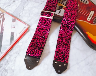 Vintage 70s Custom wide 3" Pink Sequin Guitar/Bass Hippie Strap