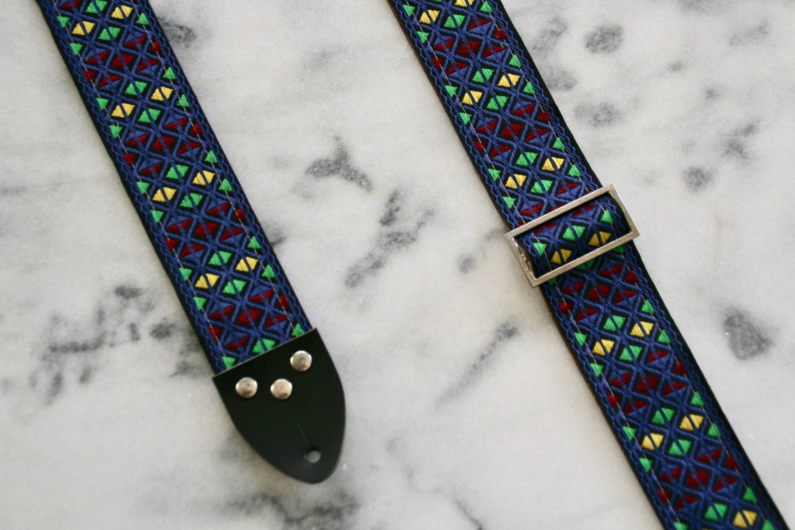 Vintage 60s Blue 'Monterey' Hippie Guitar - Camera - Bag Strap, foto 2 di 5