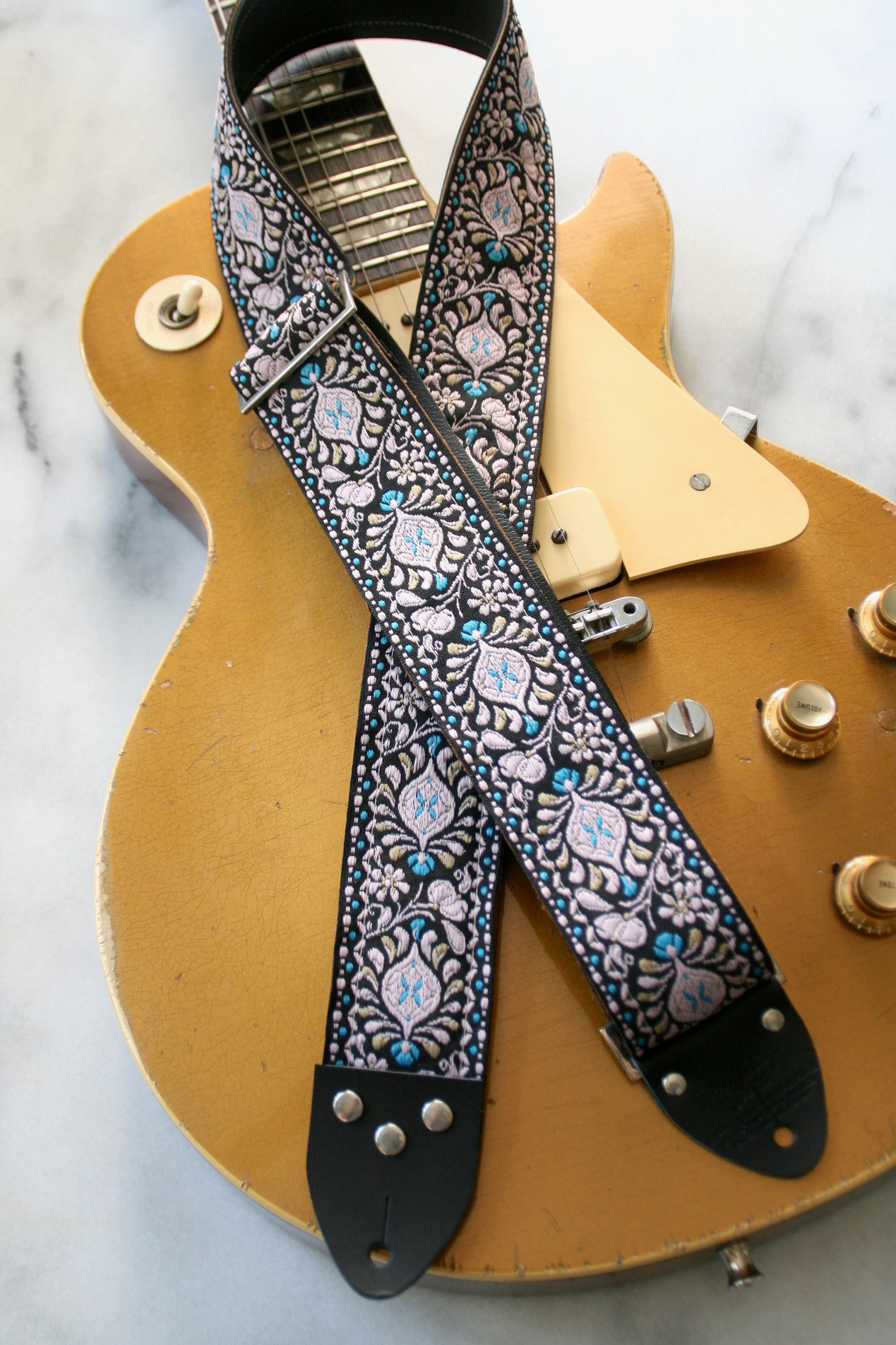 Vintage 70s Black 'peacock' Hippie Guitar Strap Etsy