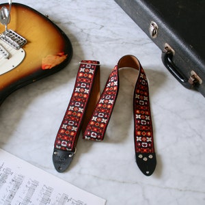Vintage 70s Red &#39;Woodstock&#39; Hippie Guitar - Camera - Bag Strap