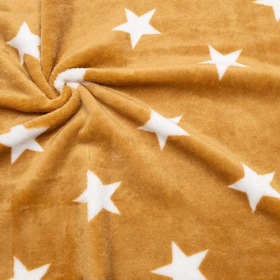 Stoffkontor Fleece Stoff Gelb Wellness Fleece Sterne XL Curry-Gelb