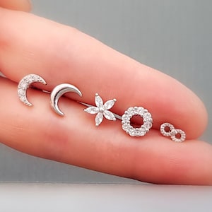 Piercing, Mond, Sonne, Blume, Infinity, Helix, Tragus, Ohrringe, conch, Mini Ohrstecker,Zirkon, 16G, Knorpel Piercing, 1 Stück