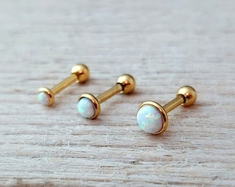 Opal Ohrstecker, Gold, Silber, Labret, Helix, Tragus, Conch, Lippenpiercing, Piercings, aus Chirurgenstahl 316L, 1 Stück