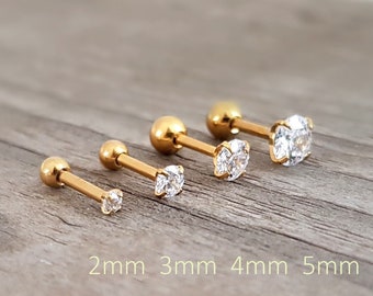 Mini Zircon, Gold, Rose Gold, 2mm, 3mm, 4mm, 5mm, Stud Earrings, Helix, Tragus, Cartilage, Earrings, Piercing, Conch, Cartilage, 16G, 1 Piece,