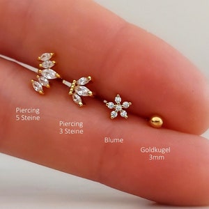 Gold, Piercing, Helix, Tragus, Antitragus, Labret, Conch, Lip Piercing, Lobe, Nasenpiercing, 16G, Stab 6, Stab 8, Stab 10, 1 Stück