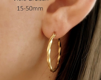 Aros retorcidos hipoalergénicos de oro y plata: ideales para personas alérgicas. Tamaños: 15 mm, 20 mm, 30 mm, 40 mm, 50 mm (1 par).