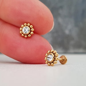 Piercing Gold, Helix, Tragus, Nostril Piercing, Mini Ohrstecker, Labret, Lobe, Flat, Lippenpiercing, Nasenpiercing, Monroe, 16 G, 1 Stück
