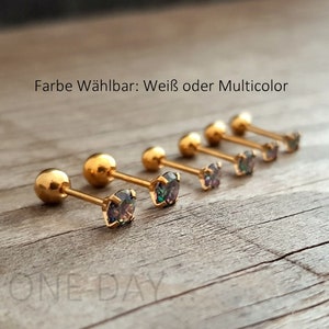 Weiß, Multi, 2mm, 3mm, 4mm, Ohrstecker mit Kugelverschluss, dünner Stab, Helix, Tragus, Piercing, 20G, Chirurgen Edelstahl 316L, 1 Stück