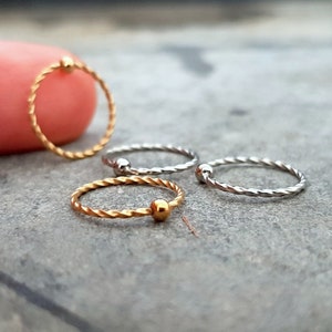 fein gedrehter Helix Ring, 6mm, 8mm, 10mm, Gold, Silber, Helix, Tragus, Piercing , Cartilage, Nasenpiercing, Conch, Lippenpiercing, 1 Stück