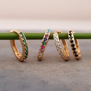 Mini Creole, Zirkon, Gold, Piercing, Helix, Tragus, 8mm, 10mm, Hoop, Conch, Cartilage, 1 Stück