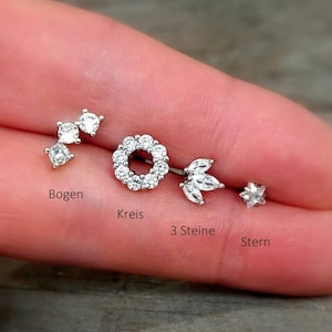 Silber, Piercing, Helix, Tragus, Antitragus, Piercing, Cartilage, Conch, Stern, Raute, Sonne, Ohrclimber, 16 G, Stab 6, 1 Stück